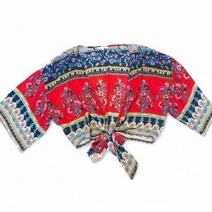 Patrons of Peace Red and Blue Floral Blouse size S